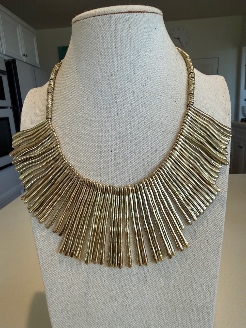 Elliott Lucca Gold Statement Fringe Collar Necklace Women Jewelry Textured Bar